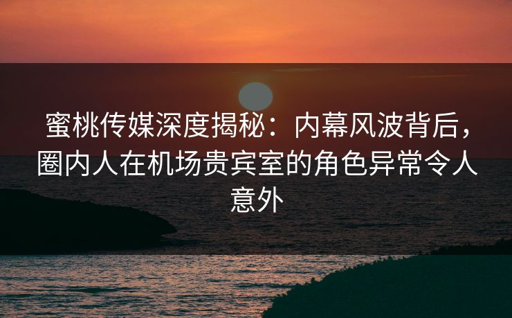 蜜桃传媒深度揭秘：内幕风波背后，圈内人在机场贵宾室的角色异常令人意外