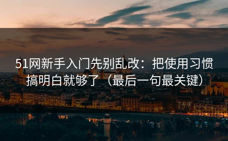 51网新手入门先别乱改：把使用习惯搞明白就够了（最后一句最关键）