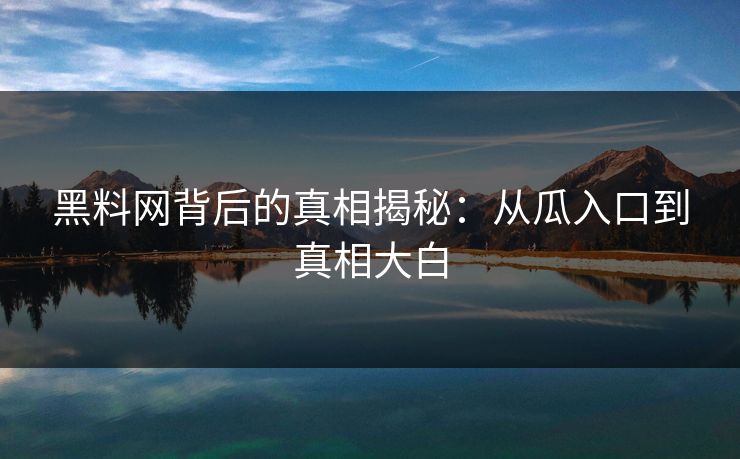 黑料网背后的真相揭秘：从瓜入口到真相大白
